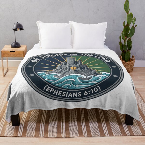Item preview, Be Strong in the Lord Fortress on Rock Christian Bible Verse Design. designed and sold by loveandlightrb.