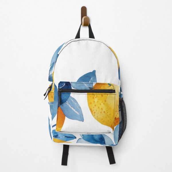 Item preview, Watercolor illustration of yellow lemons with blue leaves on white background, AI generated designed and sold by dvoevnore.