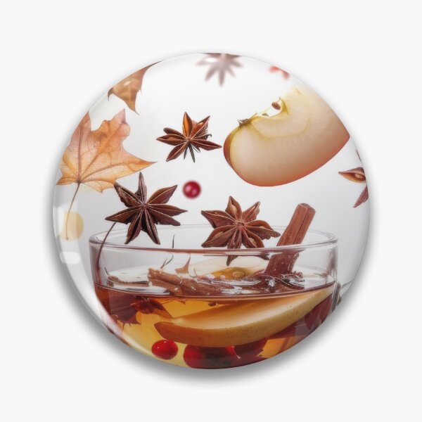 Artikelvorschau, Herbsttee mit Apfelscheiben, Preiselbeeren, Gewürzen, fallenden Zutaten in der Tasse, KI-generiert entworfen und verkauft von dvoevnore.