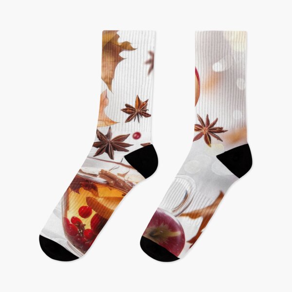 Item preview, Autumn tea with apple slices, cranberries, spices, falling ingredients in cup, AI generated designed and sold by dvoevnore.