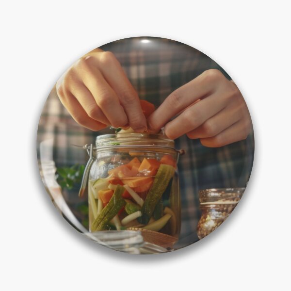 Item preview, Person preparing jars of homemade pickled vegetables in cozy kitchen, AI generated designed and sold by dvoevnore.