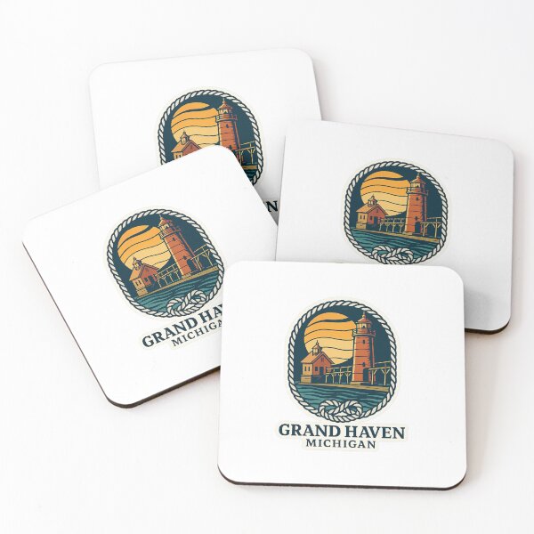 Item preview, Grand Haven Michigan Nautical Lighthouse Sticker – Coastal Rope Emblem designed and sold by BoldApparel.
