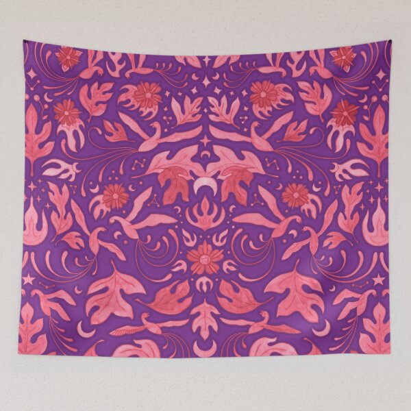 Item preview, Phoenix Damask in Bright Purple and Red designed and sold by AycaAtalay.