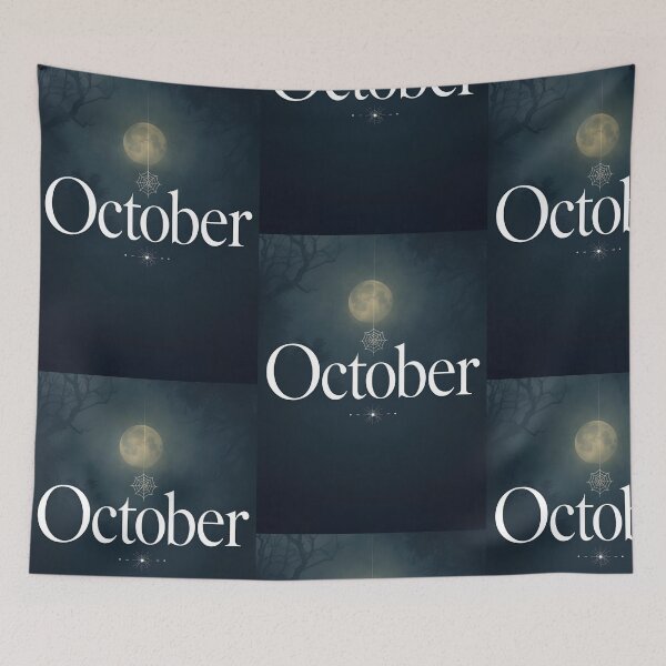 Item preview, October” T-Shirt – Moody Full Moon & Spiderweb Design | Perfect for Fall & Halloween | Minimalist Spooky Aesthetic Tee designed and sold by SassyArtist9006.