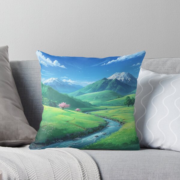 Item preview, Vibrant Green Valley with Snowy Mountains designed and sold by Neural Dream.