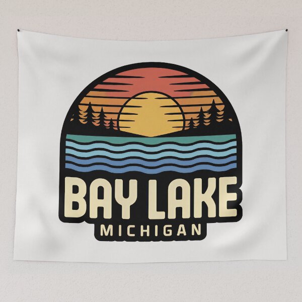 Item preview, Bay Lake, Michigan Retro Sunset designed and sold by TheOldMittenIllustrated.