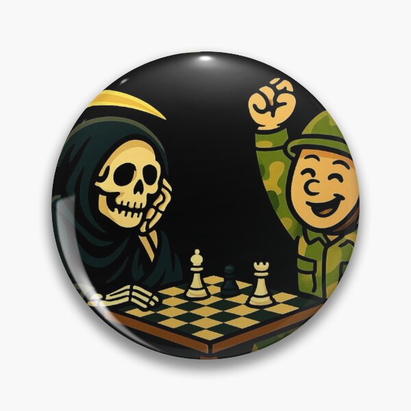 Item preview, Chess Victory – Soldier Beats Grim Reaper Funny Cartoon Print designed and sold by ForgeBogdan.