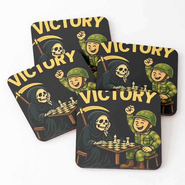 Item preview, Chess Victory – Soldier Beats Grim Reaper Funny Cartoon Print designed and sold by ForgeBogdan.