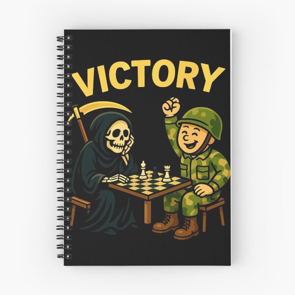 Item preview, Impresión divertida de la caricatura "Victoria en ajedrez: Soldado vence a la Parca" designed and sold by ForgeBogdan.