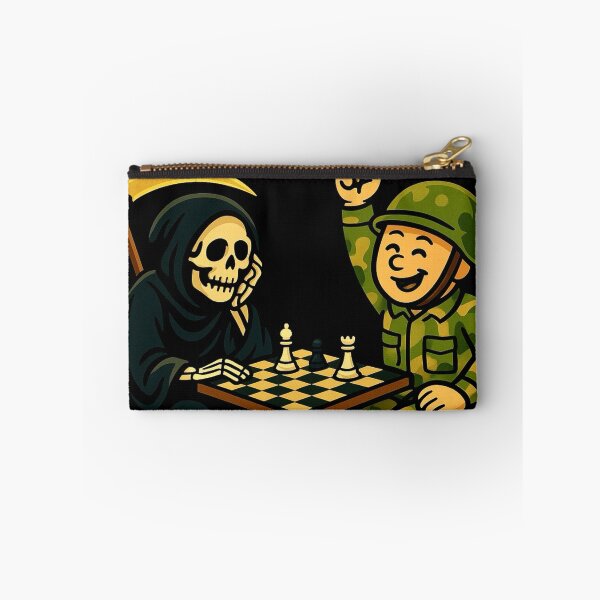 Item preview, Chess Victory – Soldier Beats Grim Reaper Funny Cartoon Print designed and sold by ForgeBogdan.
