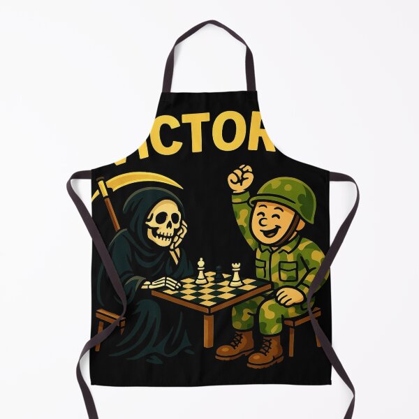 Item preview, Chess Victory – Soldier Beats Grim Reaper Funny Cartoon Print designed and sold by ForgeBogdan.