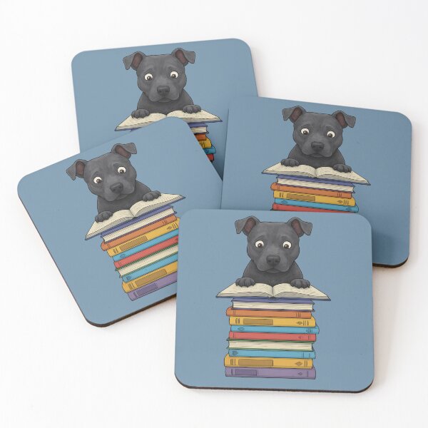 Item preview, Cute Staffordshire Terrier Dog Reading On Pile of Books Funny designed and sold by d247.