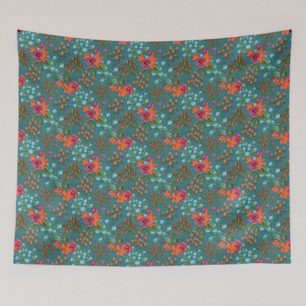 Item preview, Modern Rose Chintz in Aqua designed and sold by Kathryn-Designs.