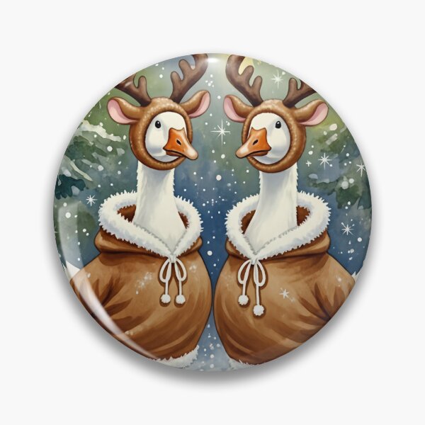 Item preview, Two Adorable Geese in Reindeer Costumes Christmas Watercolor Art designed and sold by naughty-raccoon.