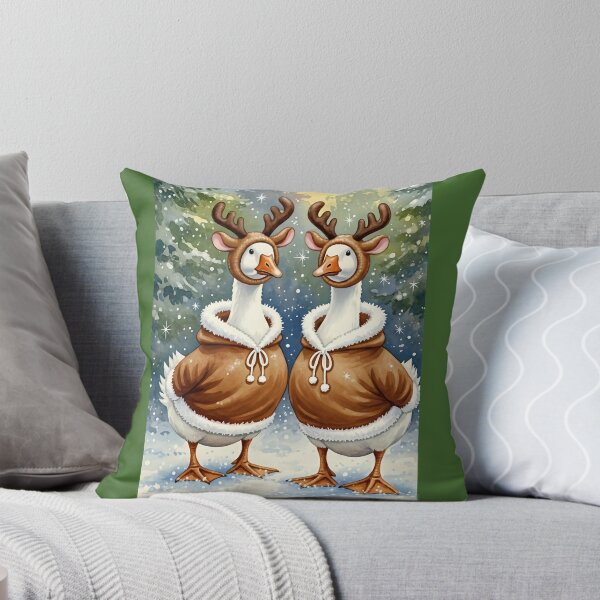 Item preview, Two Adorable Geese in Reindeer Costumes Christmas Watercolor Art designed and sold by naughty-raccoon.