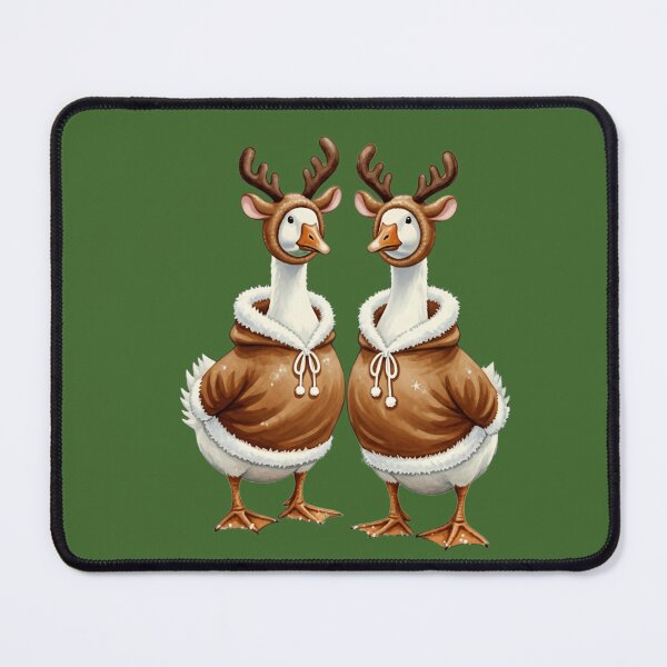 Item preview, Two Adorable Geese in Reindeer Costumes Christmas Watercolor Art designed and sold by naughty-raccoon.