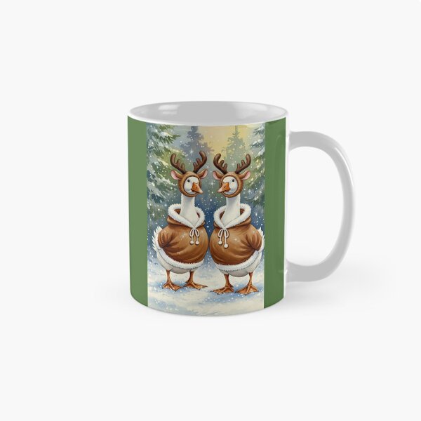Item preview, Two Adorable Geese in Reindeer Costumes Christmas Watercolor Art designed and sold by naughty-raccoon.