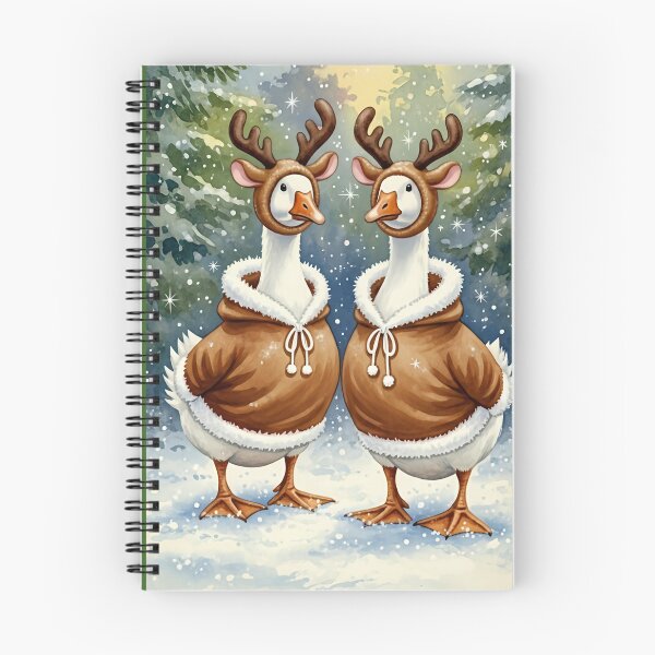 Item preview, Two Adorable Geese in Reindeer Costumes Christmas Watercolor Art designed and sold by naughty-raccoon.