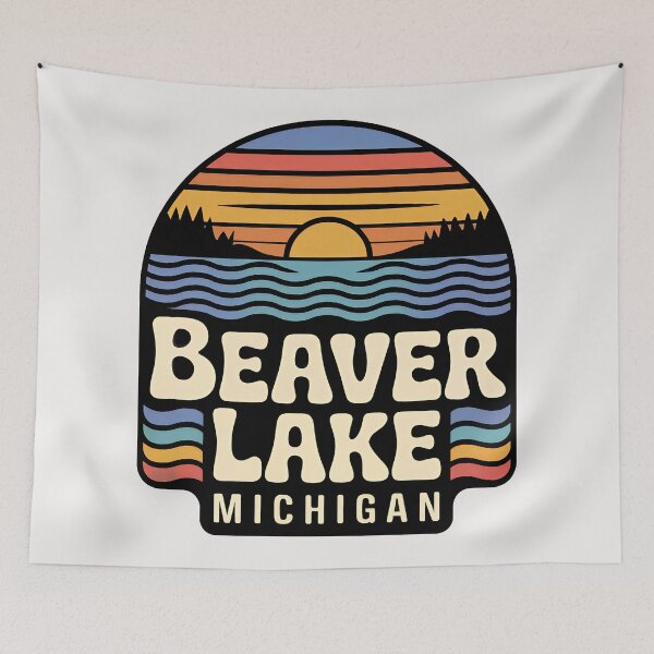 Item preview, Beaver Lake, Michigan Retro Sunset designed and sold by TheOldMittenIllustrated.