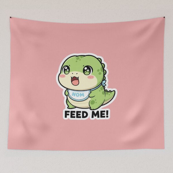 Item preview, Cute Hungry Baby Dinosaur Nom Feed Me Adorable Kawaii Bib Design designed and sold by bvdesignart.