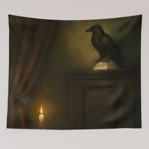 Item preview, Raven Perched on Candlelit Book Still Life designed and sold by PandaTShirtShop.
