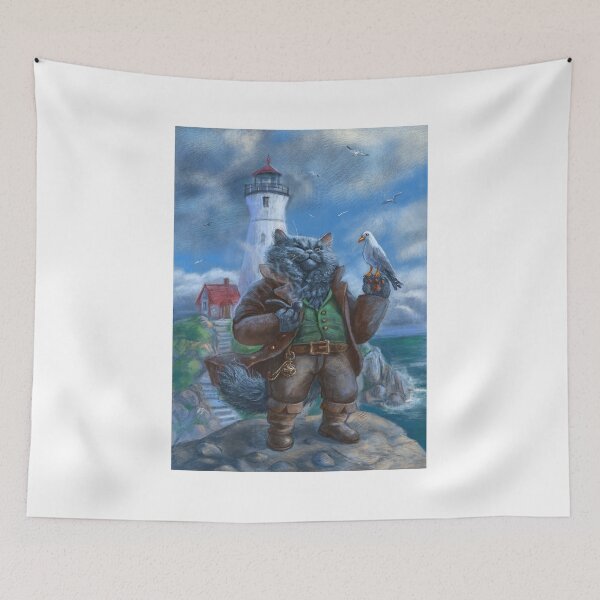 Item preview, The Lighthouse Keeper Cat And His Friend Seagull designed and sold by Fantasy Illustrations & Fan Art.