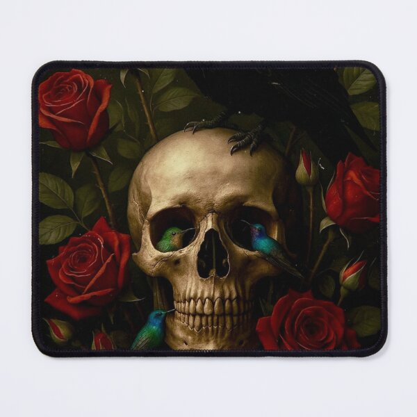 Item preview, The Garden That Remembered – Surreal Skull Art with Roses, Raven, and Hummingbirds designed and sold by seamless.