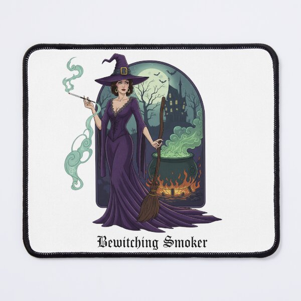 Item preview, Elegant Witch with Broom by a Bubbling Cauldron. designed and sold by Spark2Seduction.