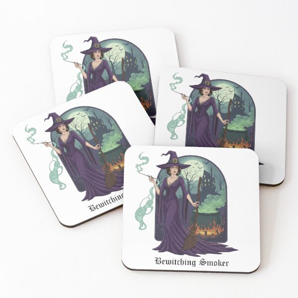 Item preview, Elegant Witch with Broom by a Bubbling Cauldron. designed and sold by Spark2Seduction.