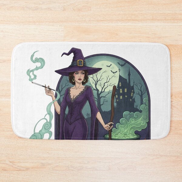 Item preview, Elegant Witch with Broom by a Bubbling Cauldron. designed and sold by Spark2Seduction.