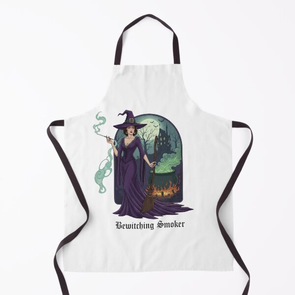 Item preview, Elegant Witch with Broom by a Bubbling Cauldron. designed and sold by Spark2Seduction.