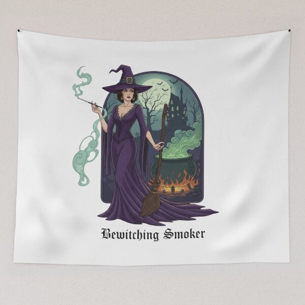 Item preview, Elegant Witch with Broom by a Bubbling Cauldron. designed and sold by Spark2Seduction.