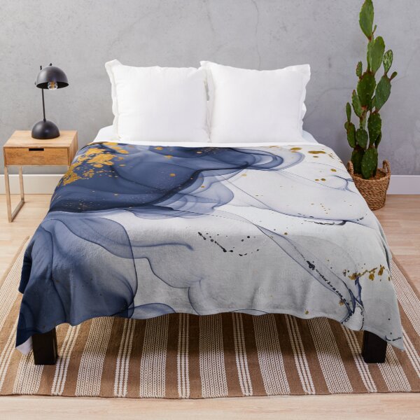 Item preview, Abstract Navy & Gold Ink Flow – Modern Minimal Aesthetic Art designed and sold by SaadArtCo.
