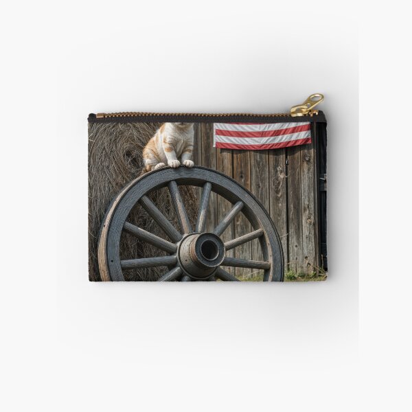 Item preview, Kitten On a Wooden Wagon Wheel With Hay Bale designed and sold by Maria Dryfhout.