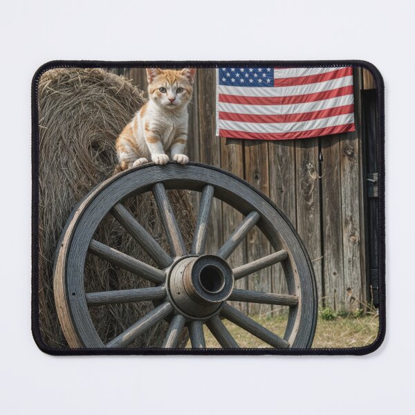 Item preview, Kitten On a Wooden Wagon Wheel With Hay Bale designed and sold by Maria Dryfhout.