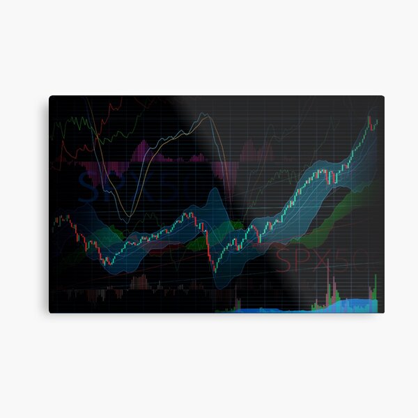 Stock market SPX500 trading chart display indicators concept art print Metal Print