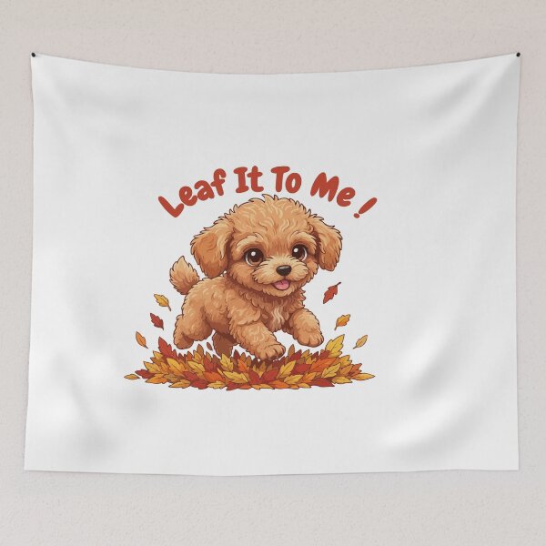 Item preview, Leaf It To Me Teacup Poodle Dog Running in Fall Leaves Cute Autumn designed and sold by The Real Life Symphony.