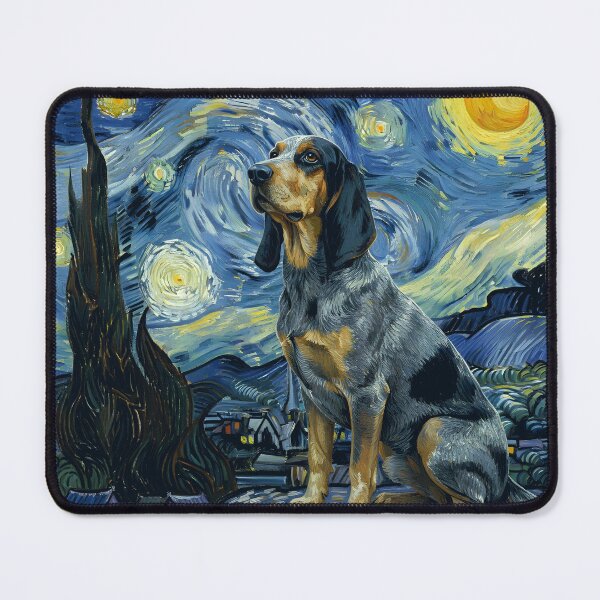 Item preview, Bluetick coonhound in the nigth with star and moon, impressionism, famous painting, Starry Night Style Van Gogh painting bluetick coonhound Lover designed and sold by Collagedream.