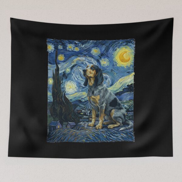 Item preview, Bluetick coonhound in the nigth with star and moon, impressionism, famous painting, Starry Night Style Van Gogh painting bluetick coonhound Lover designed and sold by Collagedream.
