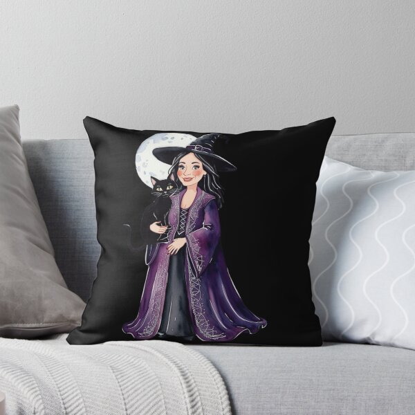 Item preview, Elegant Witch with Black Cat |Magical Halloween Moon Illustration designed and sold by ArtBySylvia.