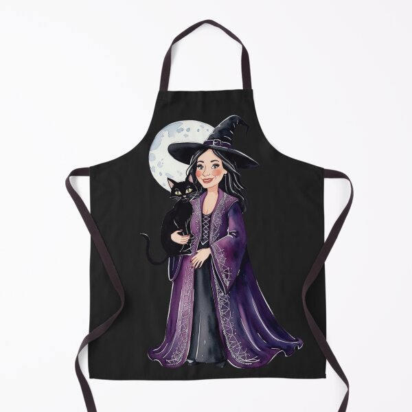 Item preview, Elegant Witch with Black Cat |Magical Halloween Moon Illustration designed and sold by ArtBySylvia.