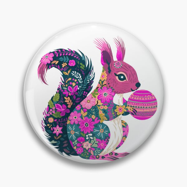 Item preview, Pink Squirrel with Christmas Bauble– Polish Folk Art Floral Design, Świąteczna wiewiórka designed and sold by AmberWit.