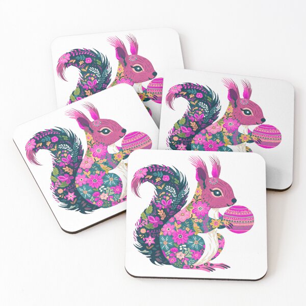 Item preview, Pink Squirrel with Christmas Bauble– Polish Folk Art Floral Design, Świąteczna wiewiórka designed and sold by AmberWit.