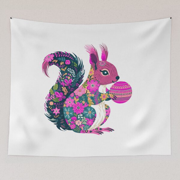 Item preview, Pink Squirrel with Christmas Bauble– Polish Folk Art Floral Design, Świąteczna wiewiórka designed and sold by AmberWit.