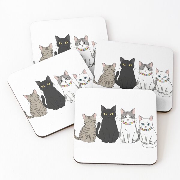 Item preview, The Four Cat Rulers Group Portrait: Kawaii Black, White, and Tabby Kittens designed and sold by Mi's Shop.