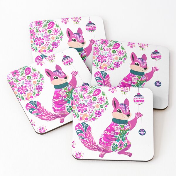 Item preview, Pink Christmas Squirrel – Polish Folk Art Wycinanki Design, Świąteczna wiewiórka designed and sold by AmberWit.