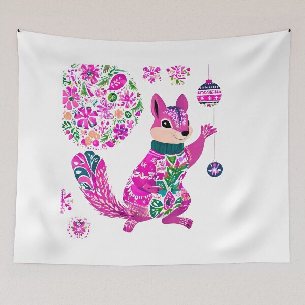 Item preview, Pink Christmas Squirrel – Polish Folk Art Wycinanki Design, Świąteczna wiewiórka designed and sold by AmberWit.