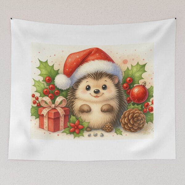 Item preview, Cute Christmas hedgehog with Santa hat designed and sold by Unvergessenart.