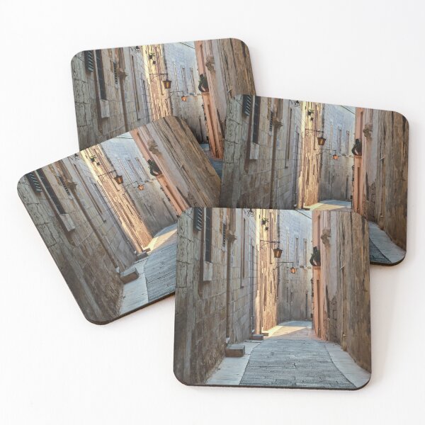 Item preview, Cozy Historic Stone Alley With Lanterns Along a Narrow Mediterranean Street designed and sold by Nmallia.