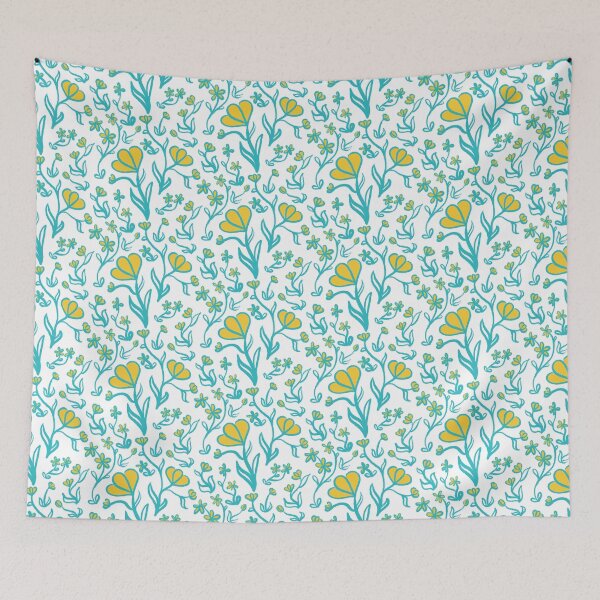 Item preview, Floral Pattern in Turquoise and Yellow designed and sold by LAEC-Shop.
